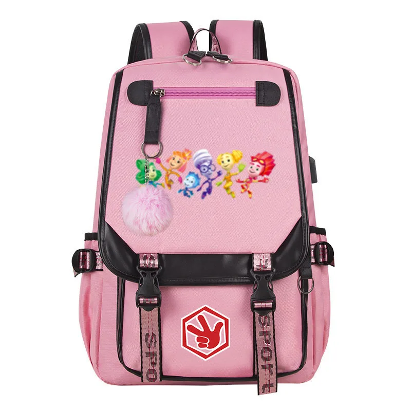 The Fixies Cartoon Print Student Backpack high quality school bag girl school backpack USB Laptop Backpack Mochila Travel Bag