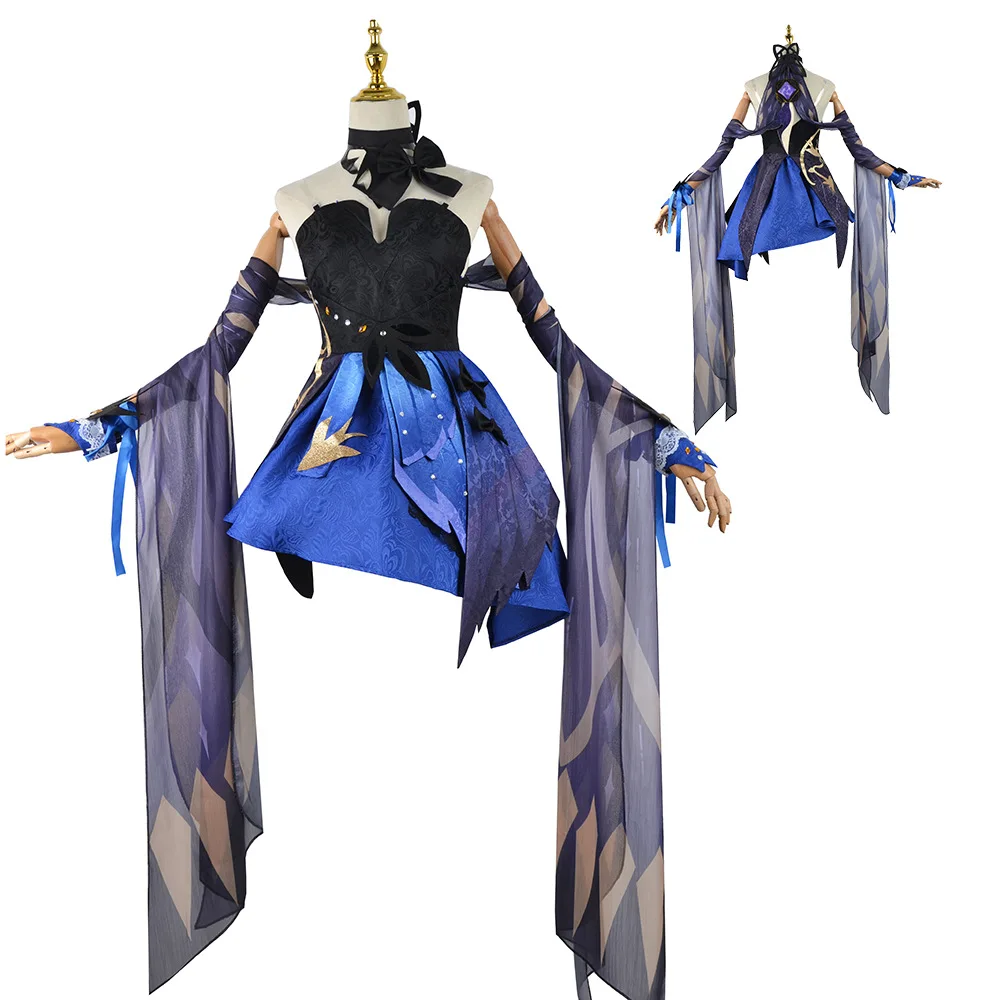 Genshin Impact Keqing Opulent Splendor Skin Dress Cosplay Costumes Anime Game Ke Qing Stage Show Outfits Wigs For Women