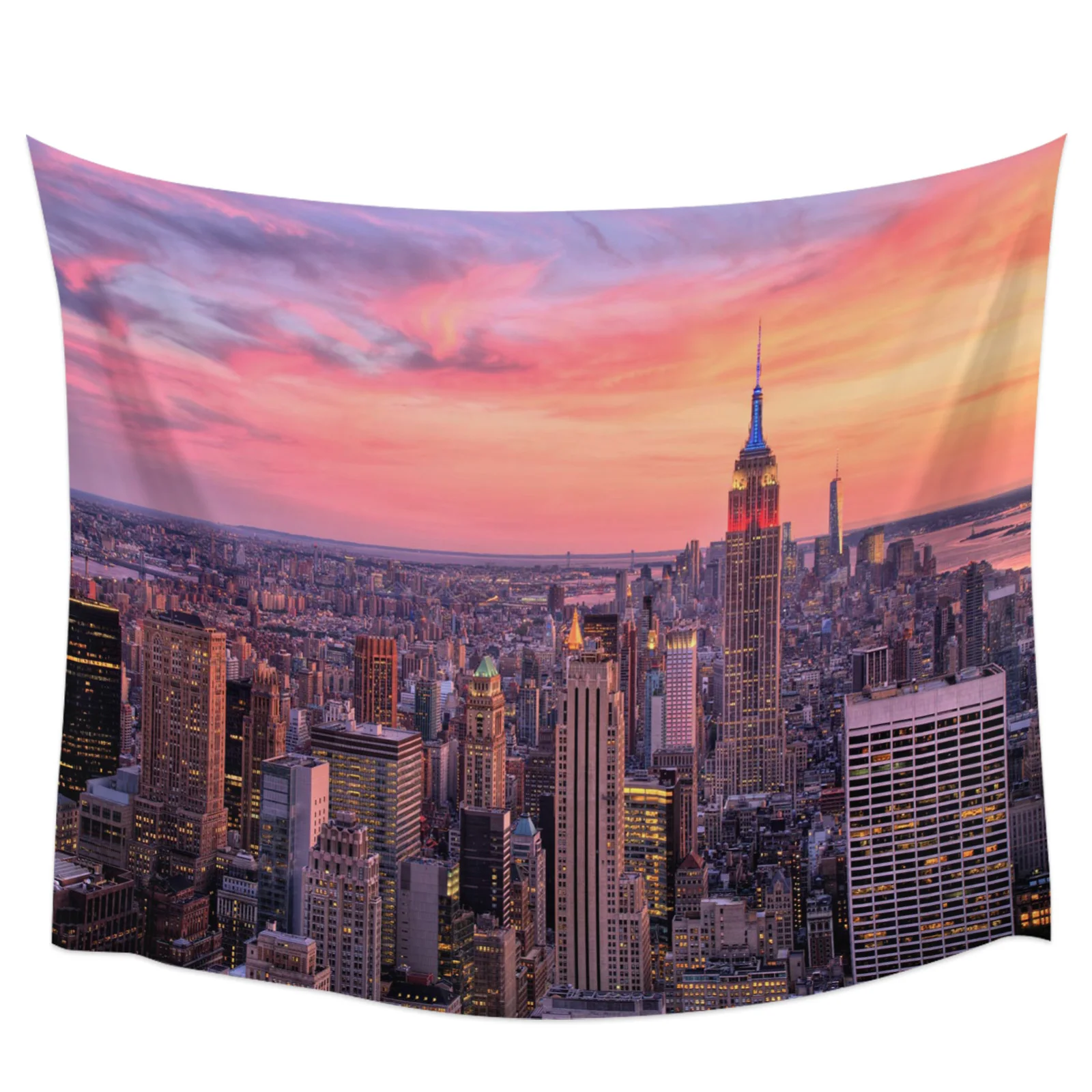 Wall Art Deco New York City Themed   Pictures Rose Quartz Manhattan Skyline Sunset Lighting  Tapestry