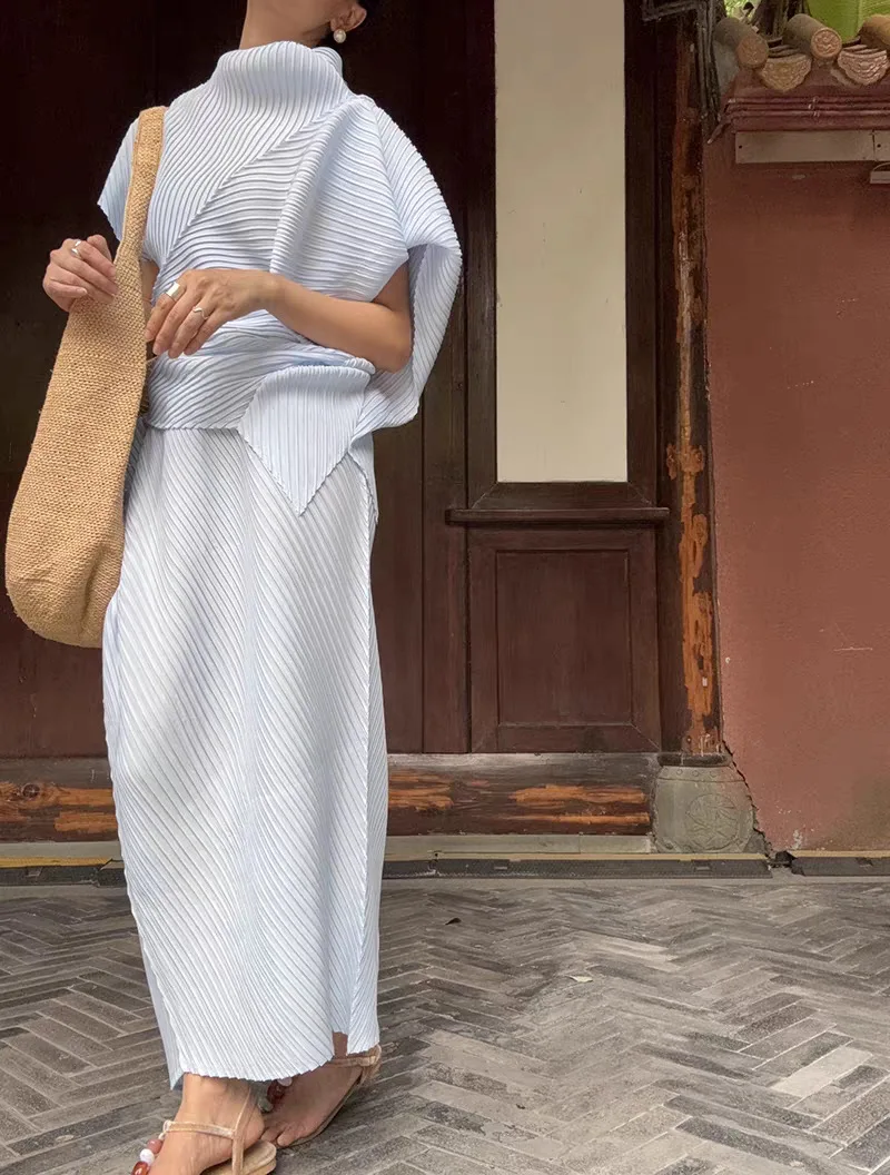 Pleated T-Shirt 2026 Summer New Japane Irregular Cut Pile Collar Top Simple Fashion Lightweight Wrinkle-Free Women Skirt