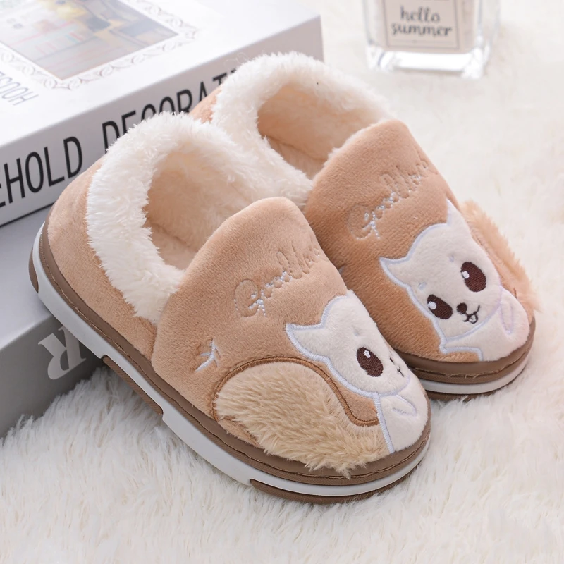 New Toddler Boy Slippers Winter Shoes Kid Casual Home Wear Baby Warm Anti-slip Loafers Cartoon Squirrels Children House Footwear