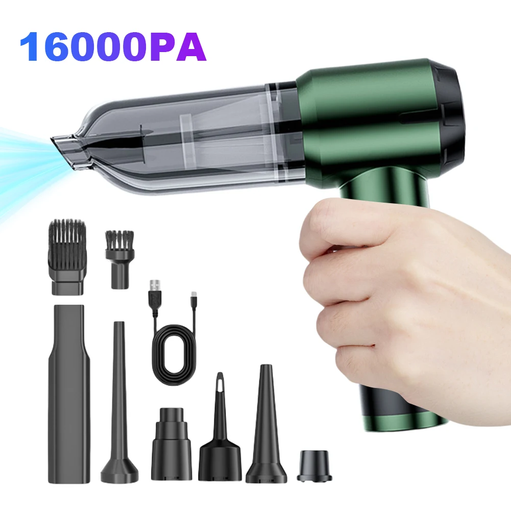 16000Pa Cordless Handheld Vacuum Cleaner Dual Use USB Rechargeable Air Duster Portable Handheld Dust Cleaner for Household Auto