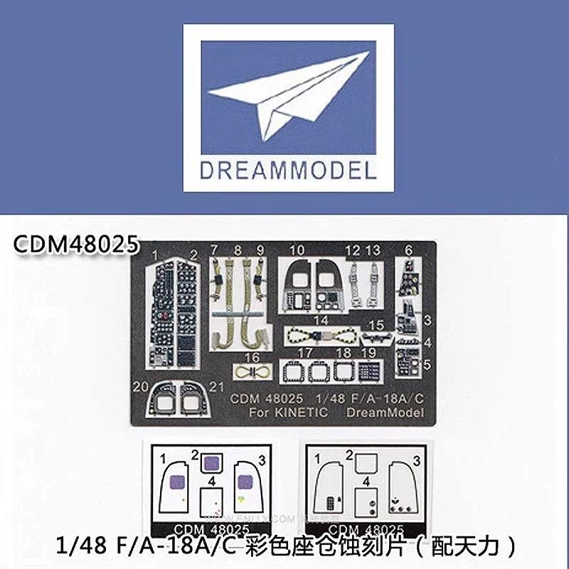 Droommodel Cdm48025 1/48 FA-18A/C Kleurrijke Cockpit Foto Geëtste Onderdelen Voor Kinetisch