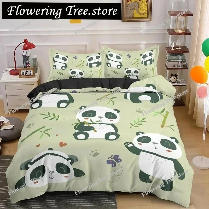 Cartoon Panda 3D Bedding Set Printed Cute Animal Duvet Cover Set Single Full Queen King Polyester Quilt Cover For Kids Girls