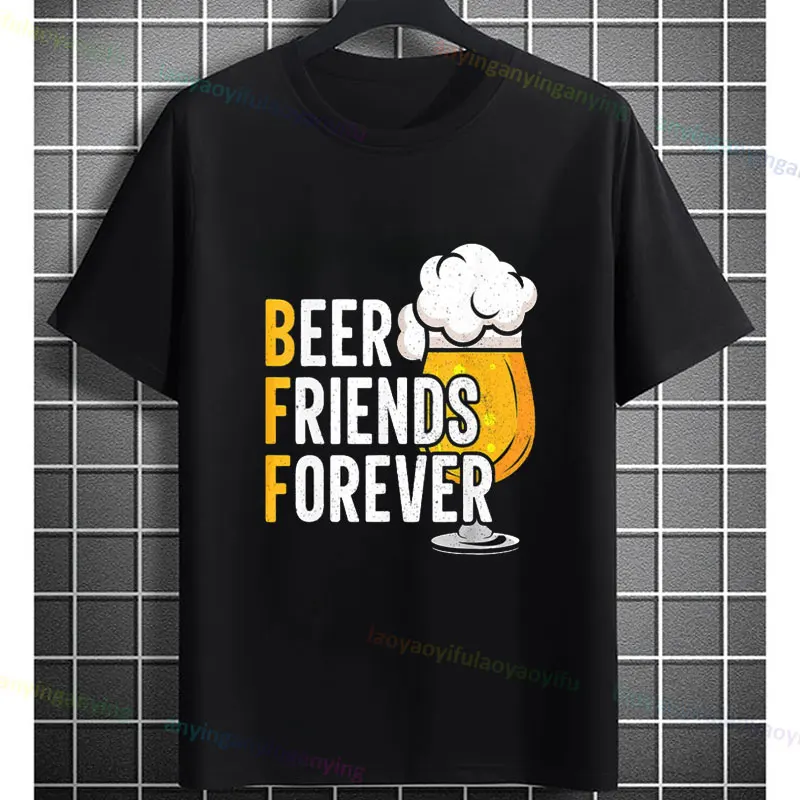 BFF Beer Friends Forever Happy Oktoberfest Graphic Design T-shirt Casual Short-sleev Pure Cotton Outdoor Clothing