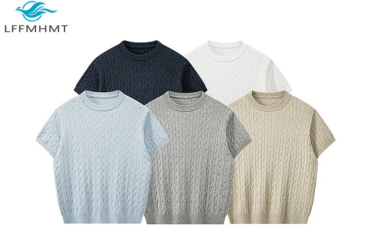 Summer Fashion Men's Cleanfit Knitting T-shirt Business Casual Twisted Pattern Short Sleeve Old-money Style Pullover Tops Unisex