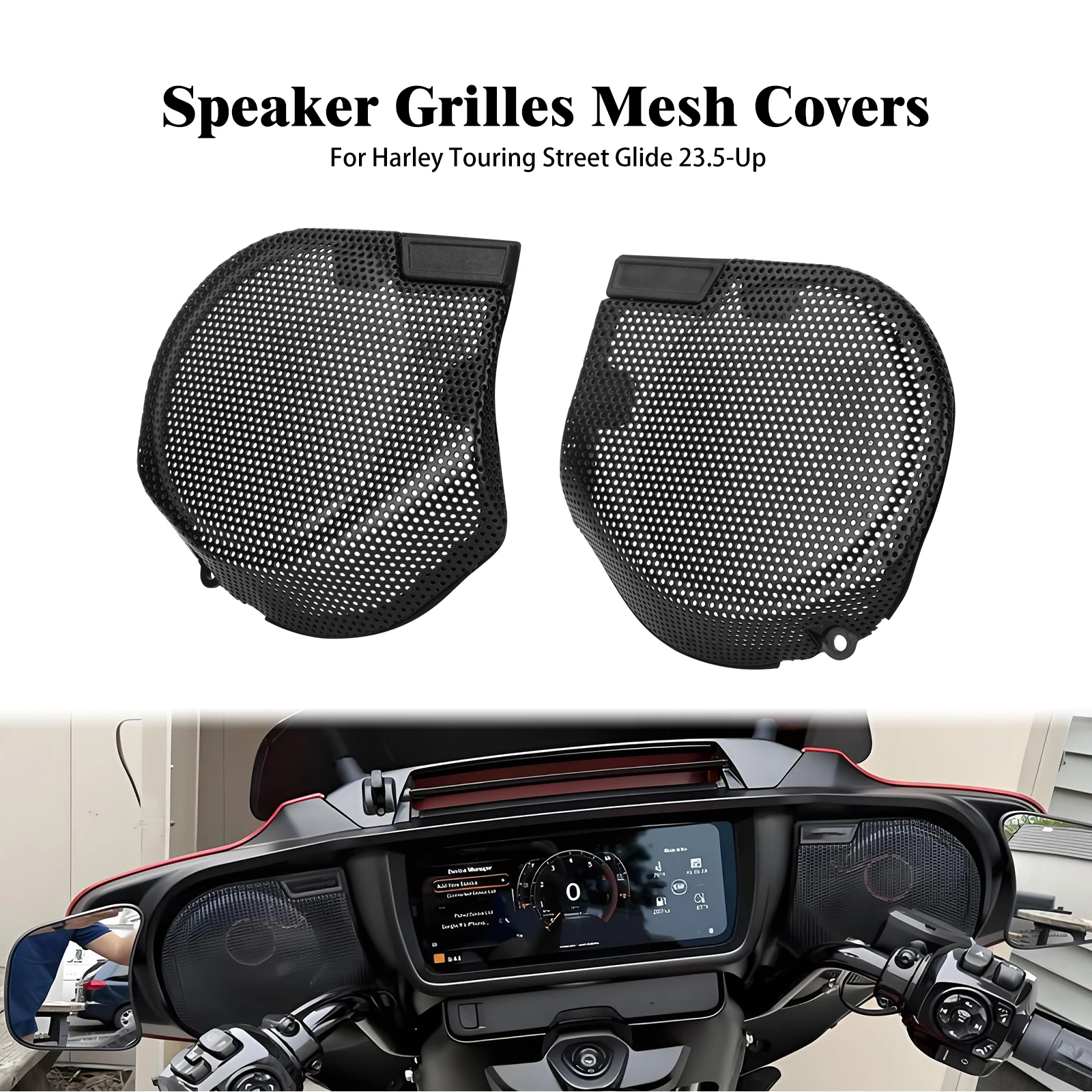 Motorcycle 6.5 Inch Horns Grill Speaker Grille Cover Mesh Protective Panel For Harley Street Glide FLHXSE 2023-Up Ultra 2024-Up