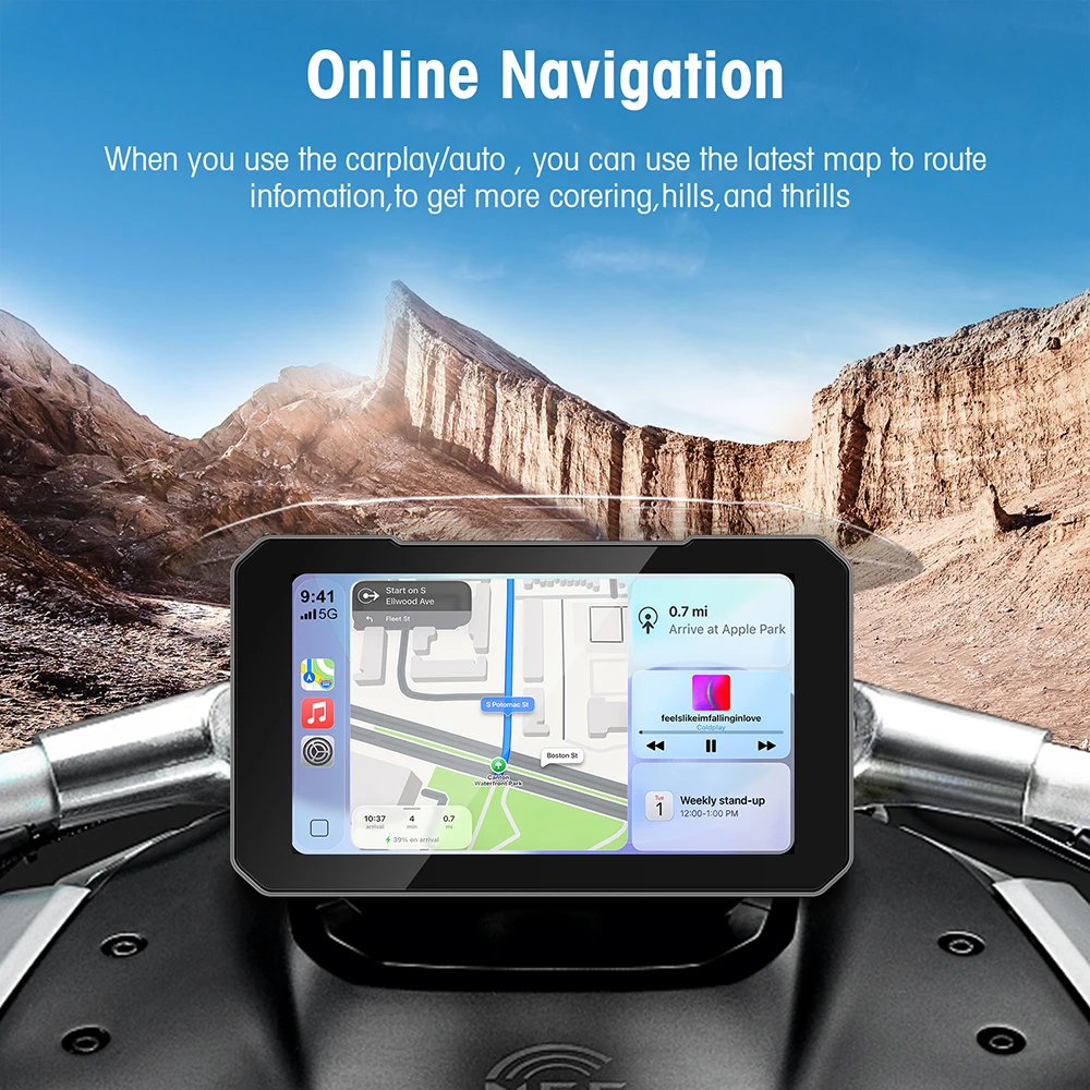 شاشة 5 بوصة تعمل باللمس للدراجات النارية CarPlay تدعم CarPlay اللاسلكي وAndroid Auto IP67 مقاومة للماء #4