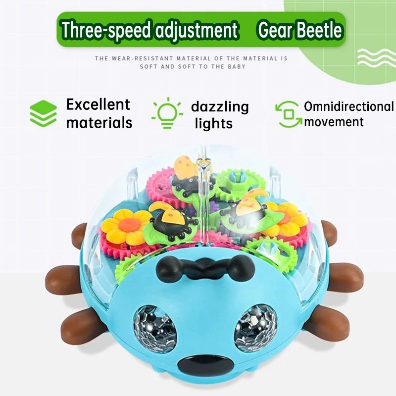 Kids Transparent Gear Beetle Toy with Automatic Obstacle Avoidance Walking Function Colorful Lights And Music - Universal Gift