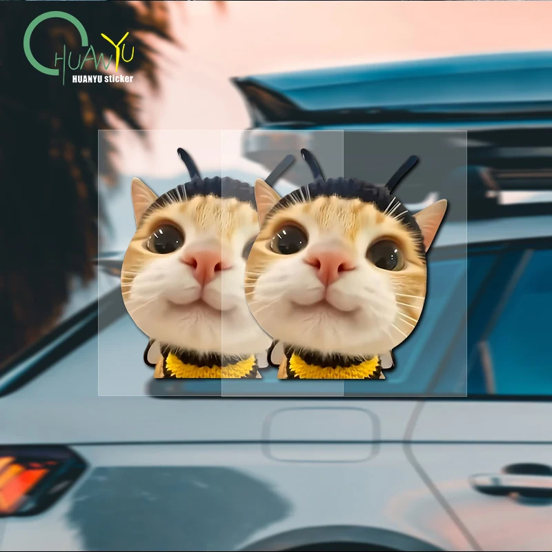 Cat Bee Car Sticker Cute Hakimi Adorable Animal Creative Design Car Body Triangular Window Decal