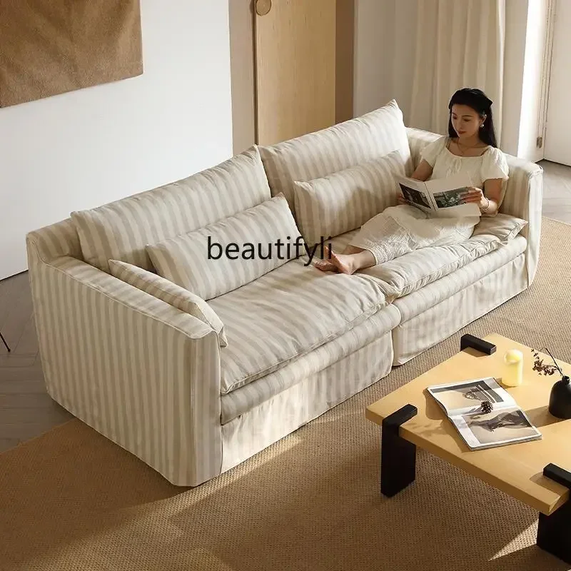 

Wabi sand sofa living room cream wind straight row removable and washable striped cotton and linen fabric sofa