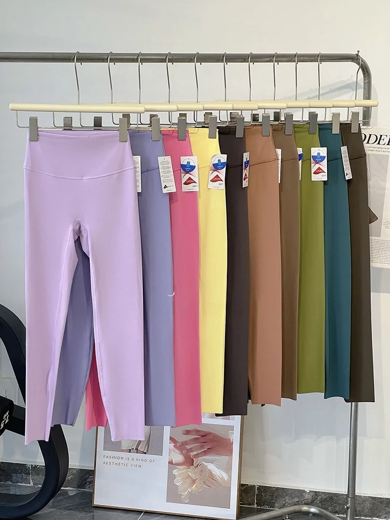 

Брюки для йоги телесного цвета, женские брюки для фитнеса, регулируемая талия, утягивающий живот, длина с девятью точками, смесь нейлона и спандекса