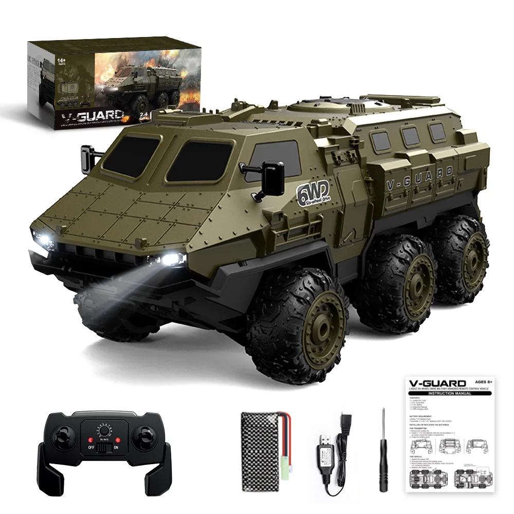 Caminhão Militar de Controle Remoto, 6-Wheel Drive, Veículo Pesado, Proporção Completa RC, Veículo Off-Road, Brinquedo ao ar livre, Presente