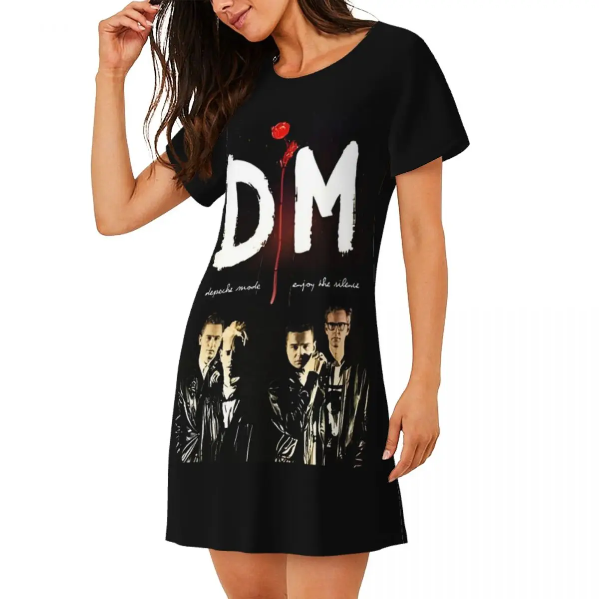 Custom Fashion Depeches Cool Mode Women Short Sleeve Nightdress Electronic Band Pullover Nightgown For Sleeping Sleepshirts