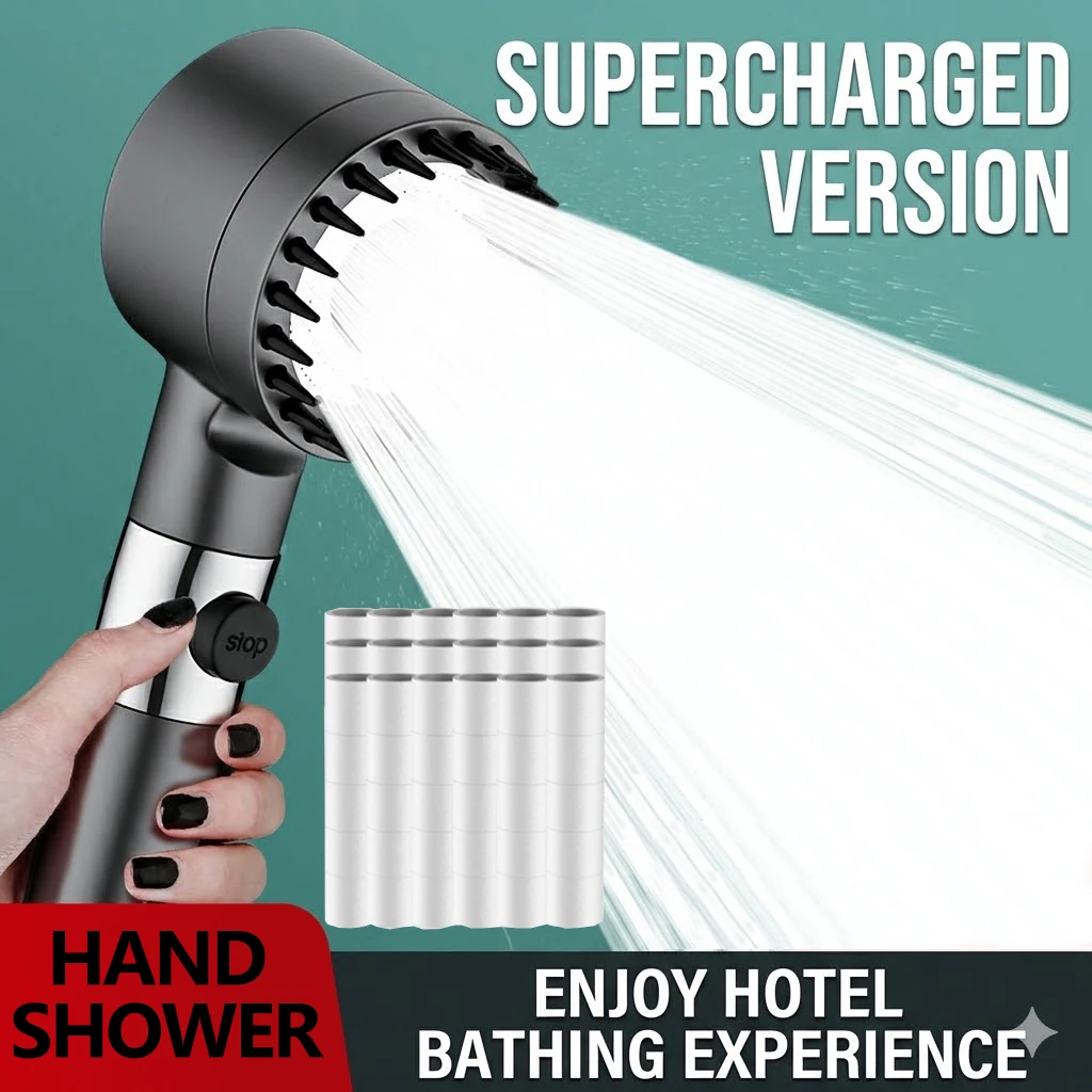 

Душевая лейка Yalandeng Electroplated / Black / Gun Grey Super Boost с массажной щеткой, 18 стержней и комплектом фильтрующих элементов