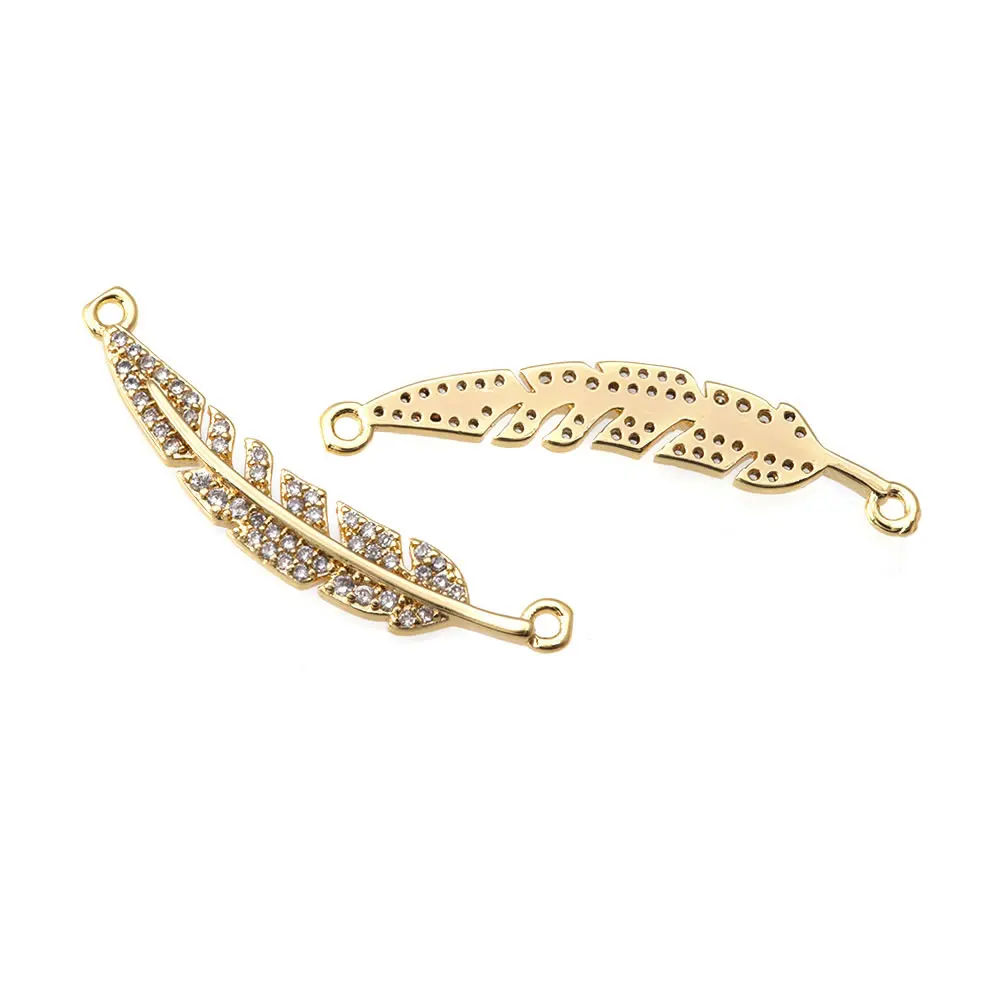 2 قطعة 18K الذهب اللون النحاس والزركون 2 ثقوب شجرة ليف يترك ربط المعلقات Charms عالية الجودة عقد دي اي واي أقراط صنع #3