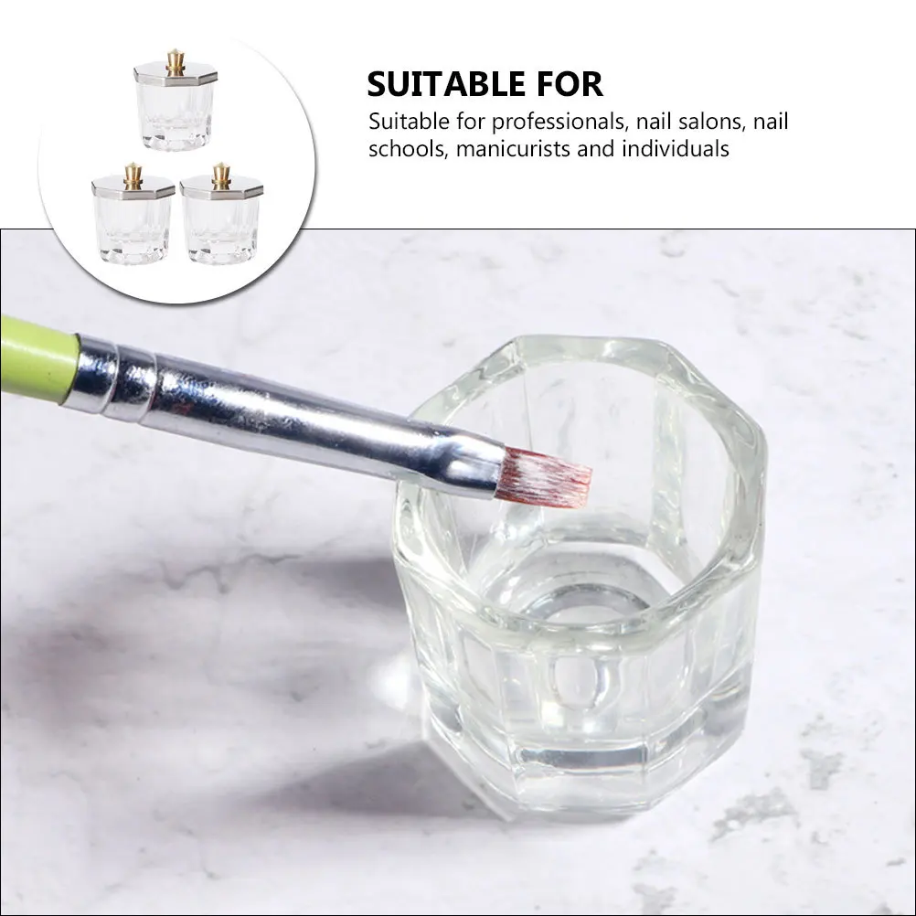 

3Pcs Nail Liquid Bowl Octagonal Lid Crystal Glass Container Refillable Clear Acrylic Powder Manicure Art Dish Cup