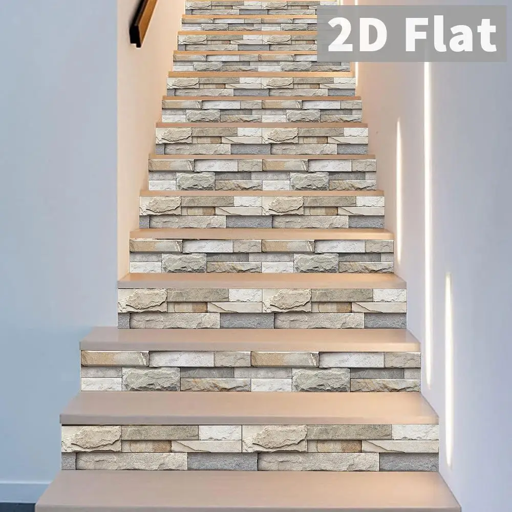 Light colored imitation stone staircase sticker, retro style, home living room, rural style, step decoration sticker
