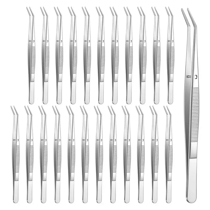 AEE2-24Pcs Stainless Steel Tweezers With Curved Serrated Tip, 6Inch Long Tweezers For Crafting, For Craft Sewing