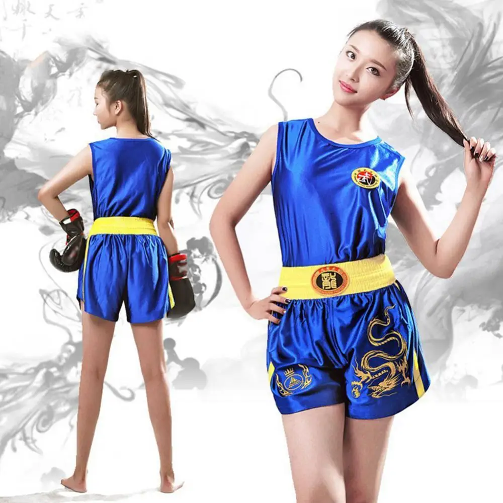 Kids Adults Dragon Pattern Taekwondo Boxing Muay Thai T Shirt Shorts Set Kungfu Wushu Martial Arts Sanda Rashguard Boxing Pants