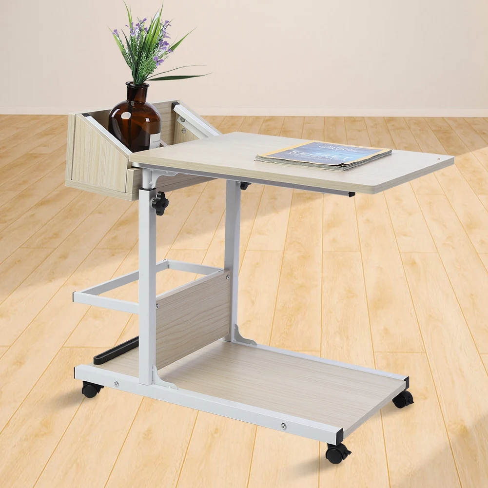 

Портативный многофункциональный съемный стол для ноутбука с колесиками, ящиком, кроватью, диваном, книжками, закусками, белый цвет