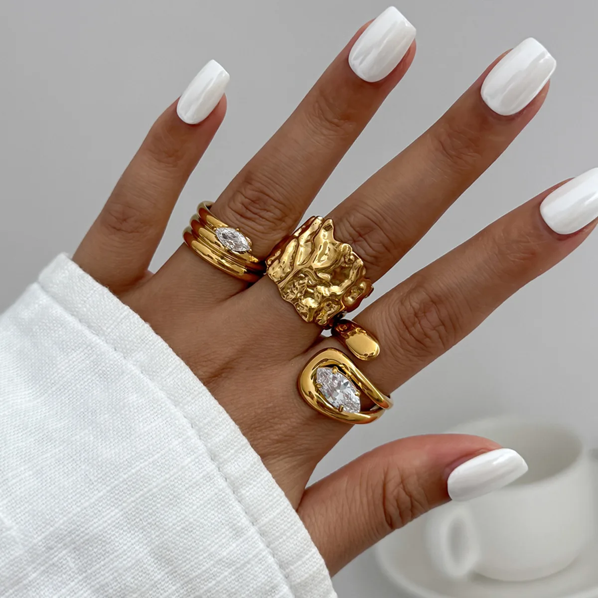 Ingemark 3 قطعة/المجموعة الفاخرة حجر الراين خواتم مفتوحة للنساء بيان الموضة خمر غير النظامية قابل للتعديل خواتم مجوهرات يومية هدية #1