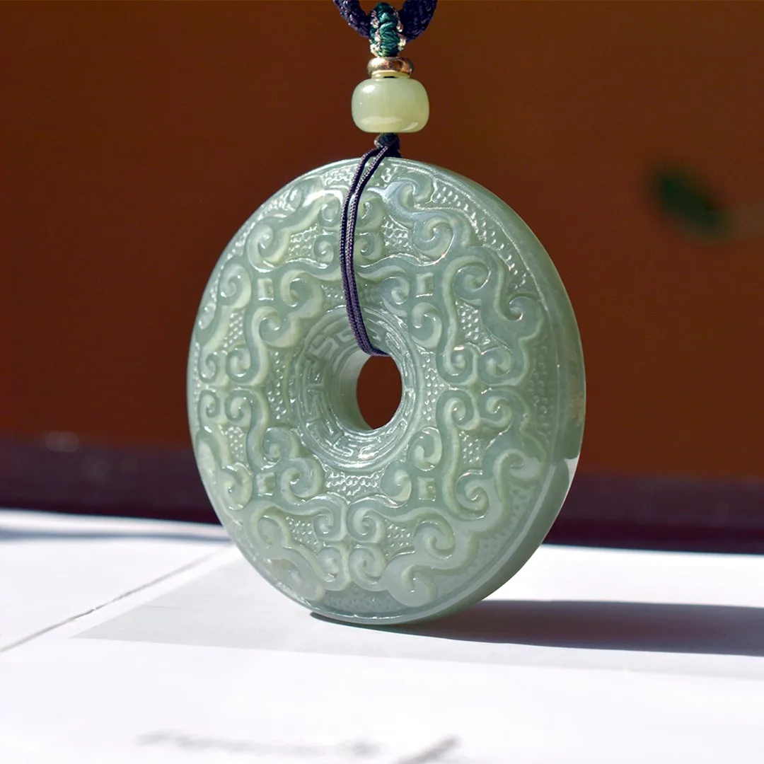 

Upscale Boutique Hotan Jade Pattern Peace Buckle Male and Female Pendant Necklace Amulet Peace Charm jade pendant necklace