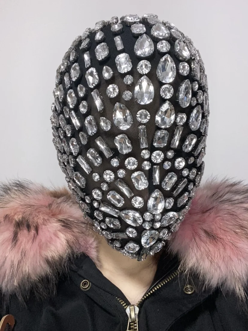 Thorn Diamond Rivet Punk Full Face Mask Night Club Dance Cosplay Halloween Masks Fashion Rhinestone Mask Hood Helmet
