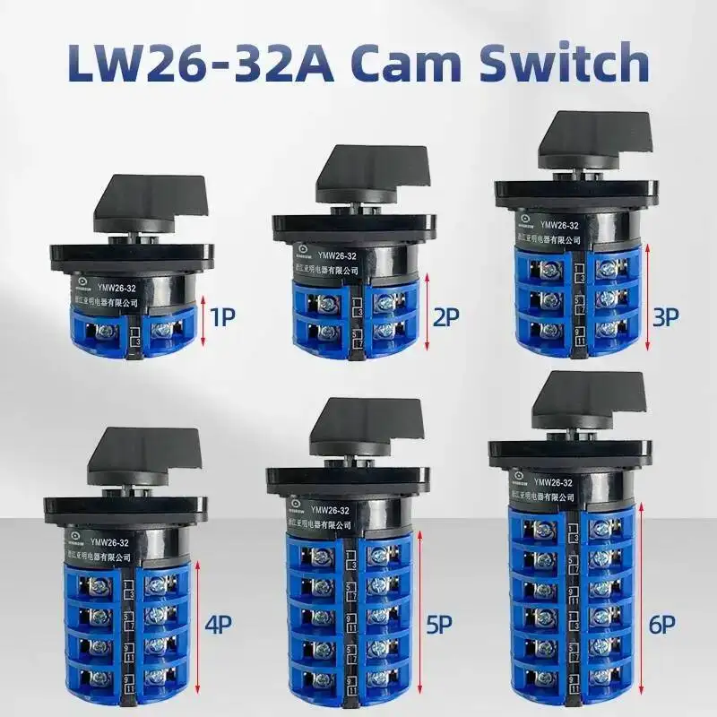 Interruptor rotativo de câmera de comutação LW26-32A 1-8 pólos dois/três posições ON OFF contato prateado controle de energia dupla