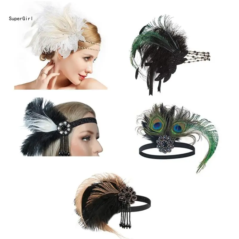 

1920s HairBand Headband for Party Makeup for 1920s Party Masquerades J78E