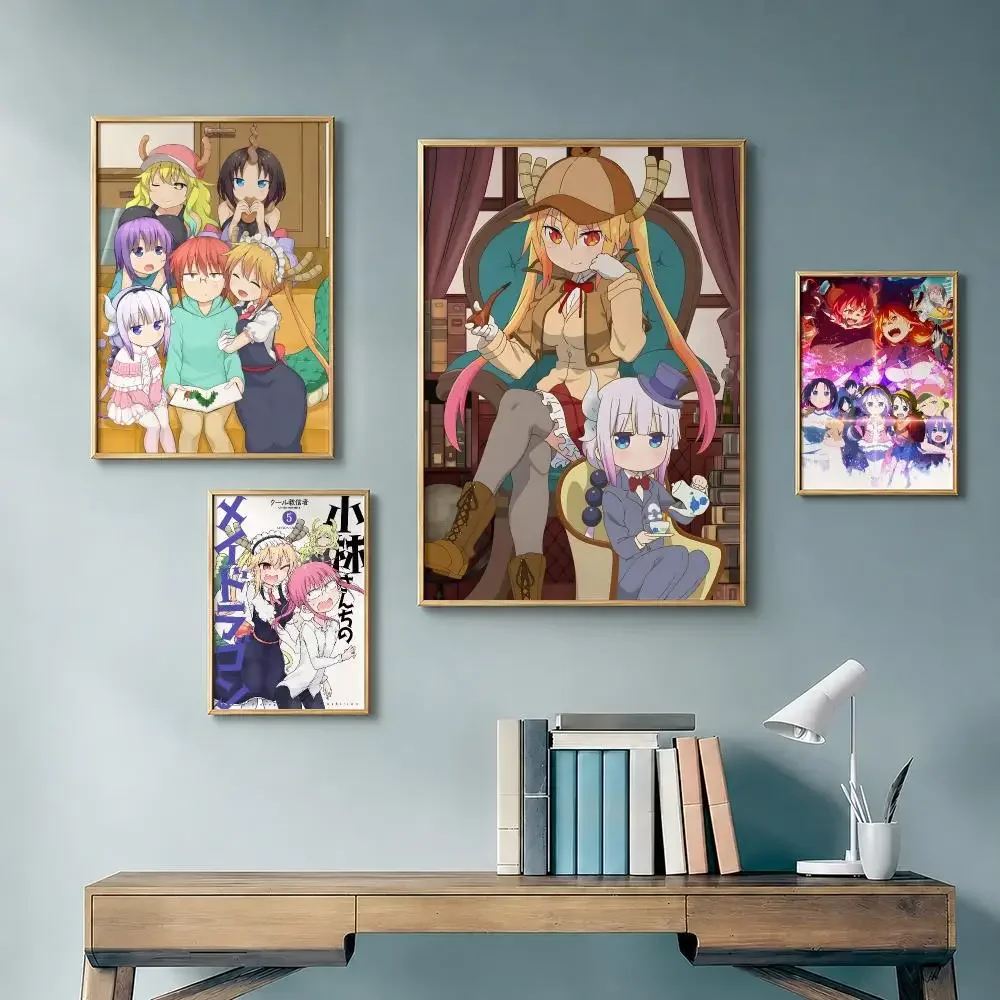 Popular Anime M-Miss Kobayashi's Dragon MaidS Poster Vintage Retro Anime Poster Stickers Peel and Stick Wall Art Home Decor