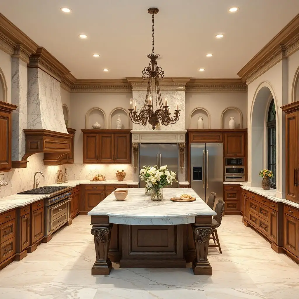 Luxury Kitchen with Island and Marble Countertop  Kitchen Cabinets