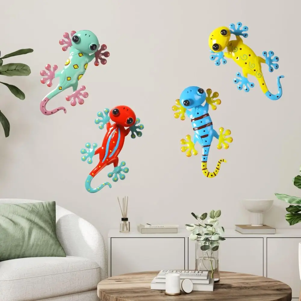 

High Quality Metal Iron Wall Hanging Ornaments Colorful Gecko Wall Decor Indoor Outdoor Retro Gecko Decorations