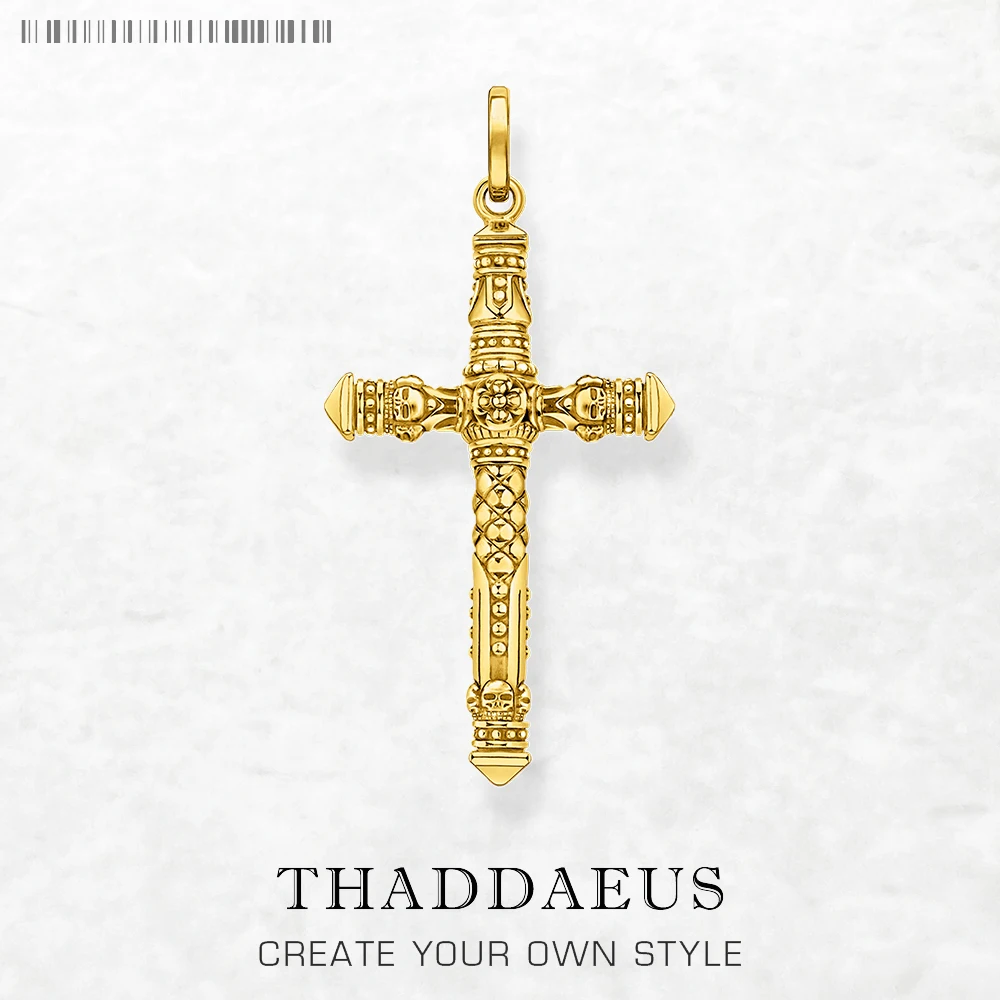 

Gold Plated Pendant Skull Cross New Jewelry 925 Sterling Silver Accessories Vintage Gift For Men Women