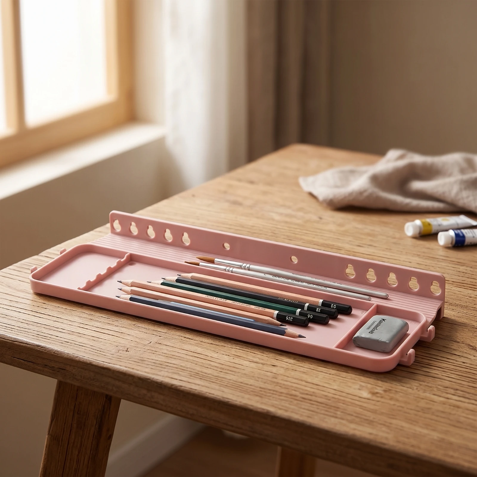 Foldable Easel Tray Easy to Install Easel Tray with Compartments Compact Portable for Artists, Painting, Sketching