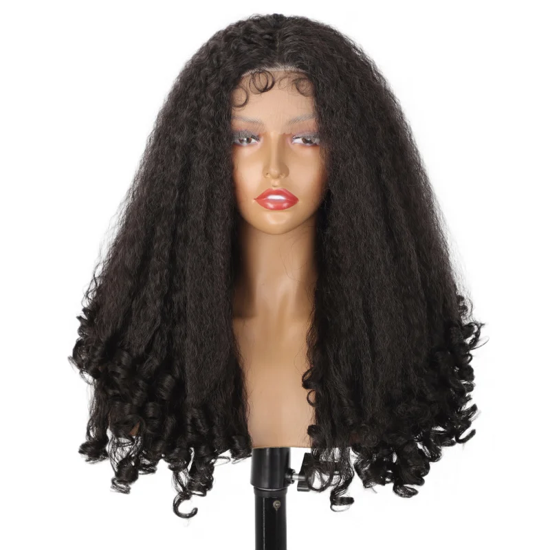 Front with spiral long curls 13*4*1 synthetic fiber T part lace wig