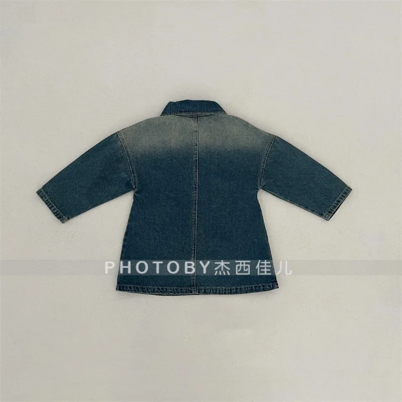 فستان بناتي من قماش الدنيم ملابس أطفال كورية لخريف وشتاء 2025 معطف طويل عصري وبسيط #4