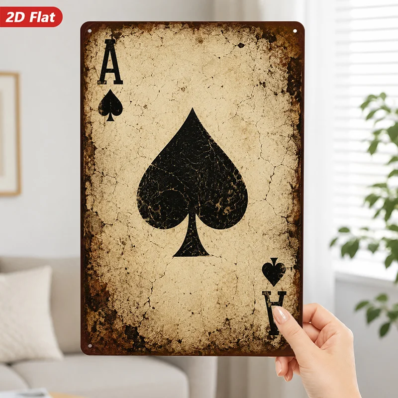2D Flat, 1pc Metal Sign Wall Art, Ace of Spades Themed Home Decor, Vintage Style, Card Art, for Living Room, Bar,
