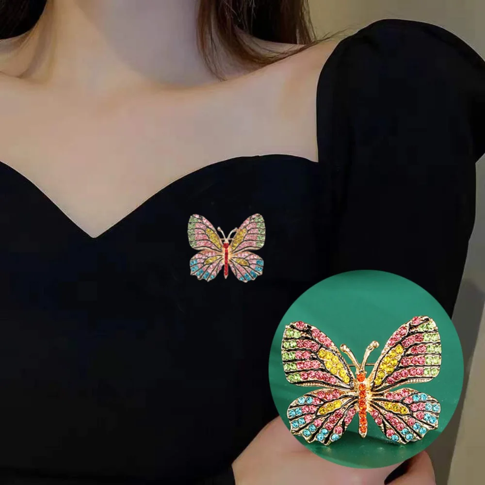 Crystal Rhinestone Colorful Butterfly Brooch Metal Multi-color Backpack Pins Jewelry Gifts Rhinestone Butterfly Brooch Wedding