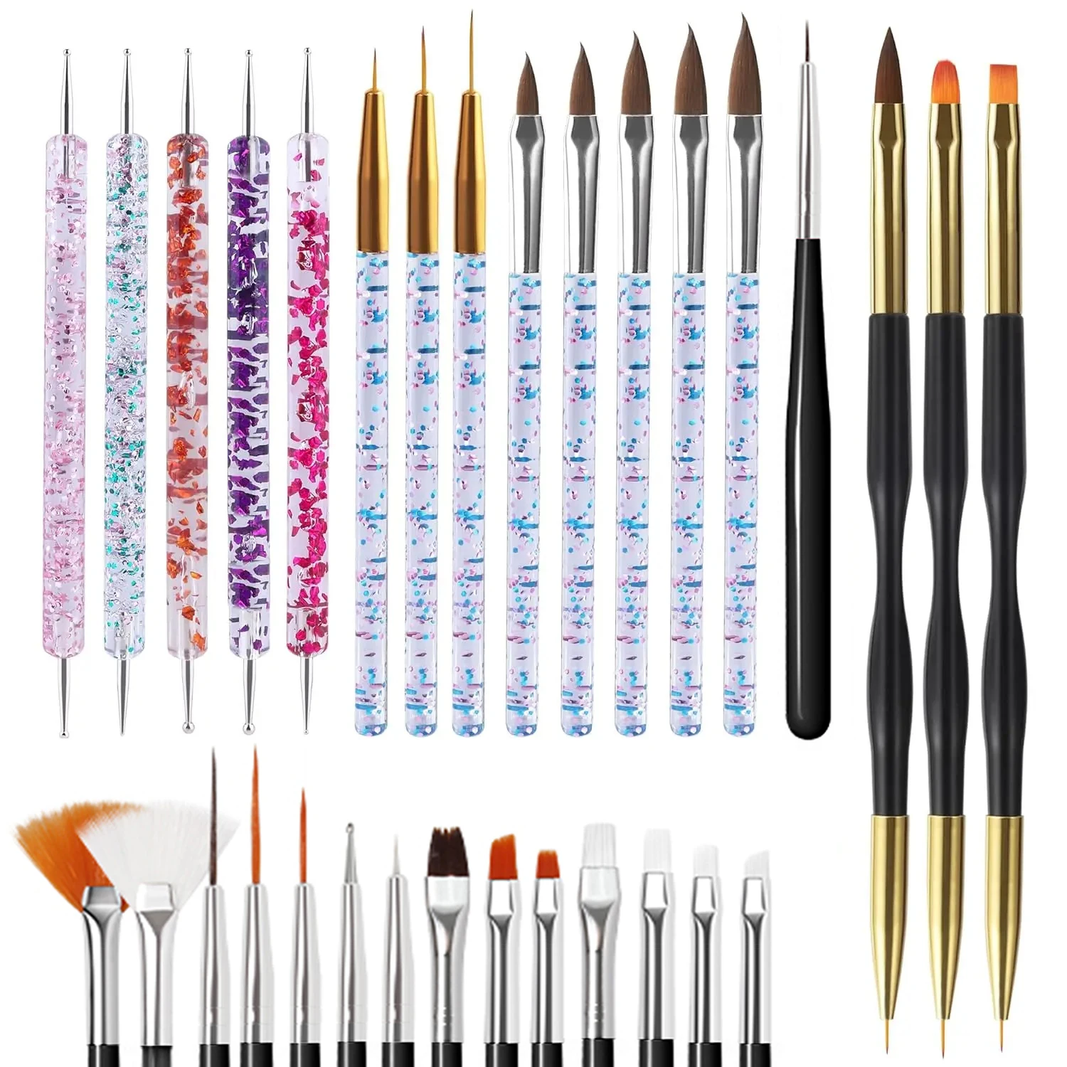31Pcs Nail Art Brush Set Fine Liner Striping Dotting Silicone Tools 3D Gel Pen Acrylic Design Brushes For Professional Home Use