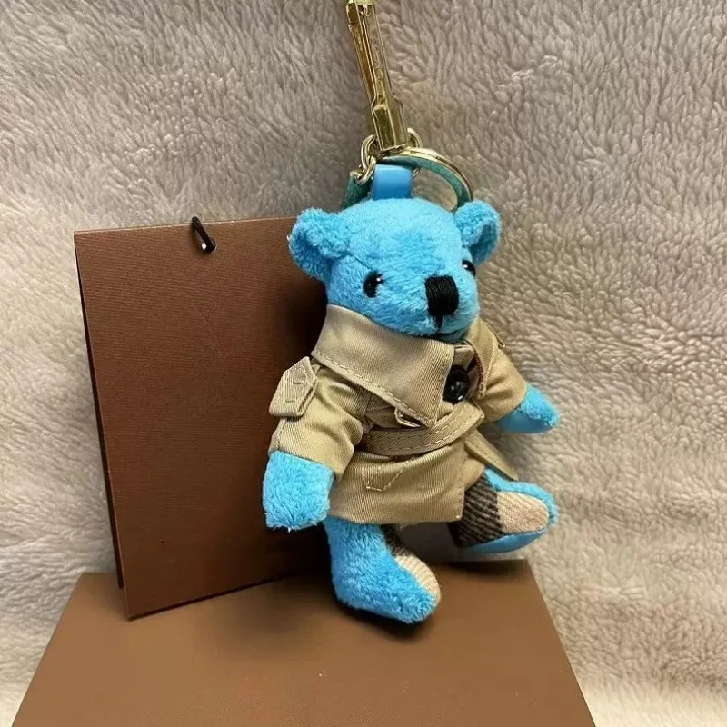 Cute Cashmere Plaid Terry Cloth Teddy Bear Camel Bow Naked Bear Car Keychain Bag Charm Pendant Gift Women Men