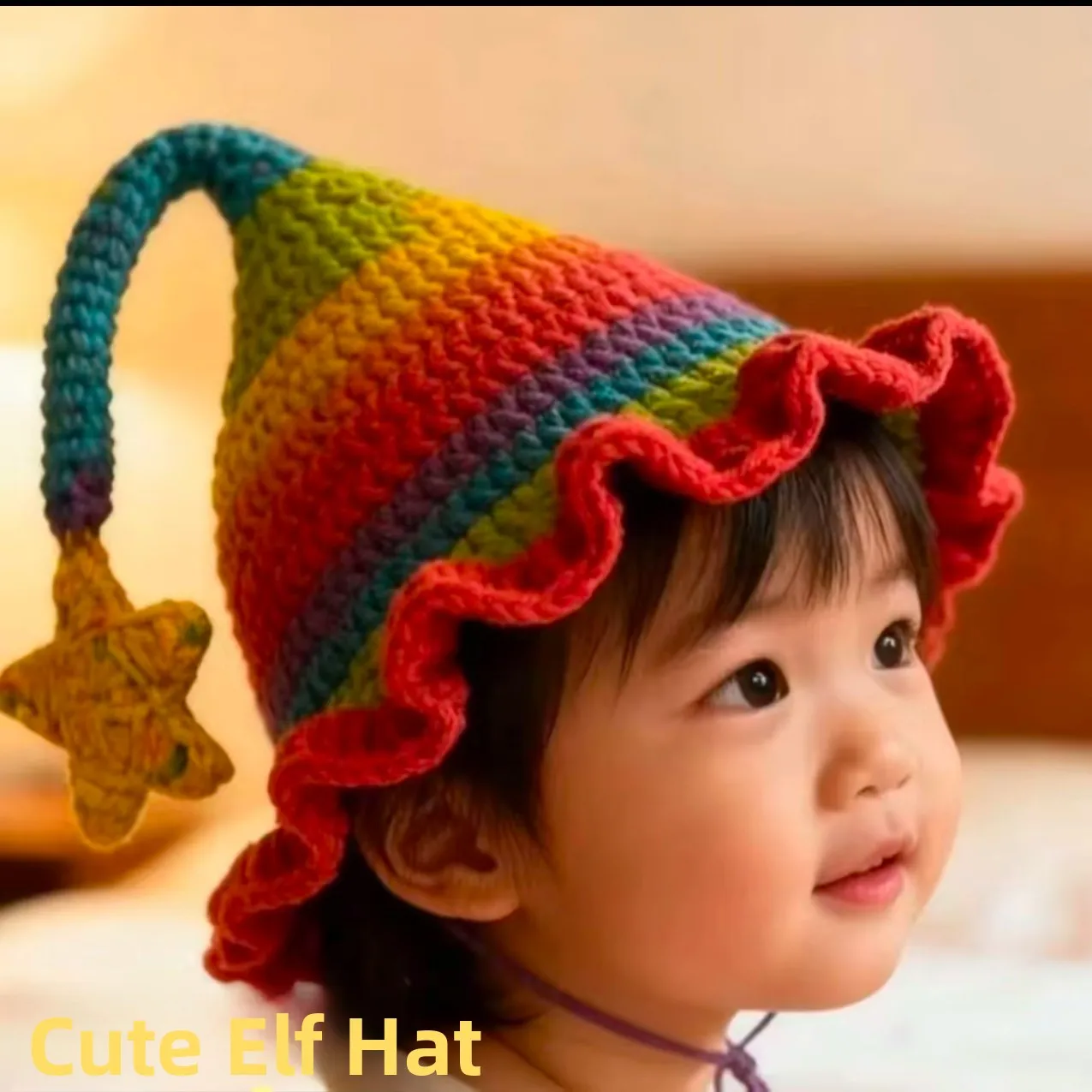 2025 New Year Cute Elf Hat DIY Material Kit Hand Knitted Yarn Hook Needle Wizard Hat Children Gift Fashionable Accessory