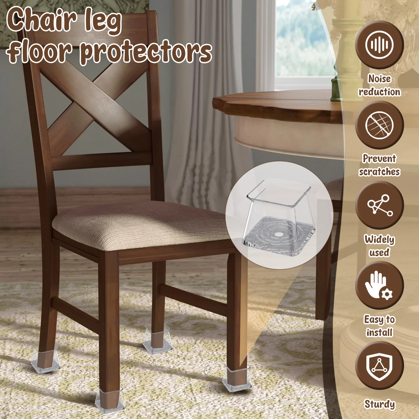 32 Pcs Silicone Chair Leg Floor Protector M/L/XL Anti Slip Furniture Leg Cover with Felt Bottom Square Furniture Feet Protectors