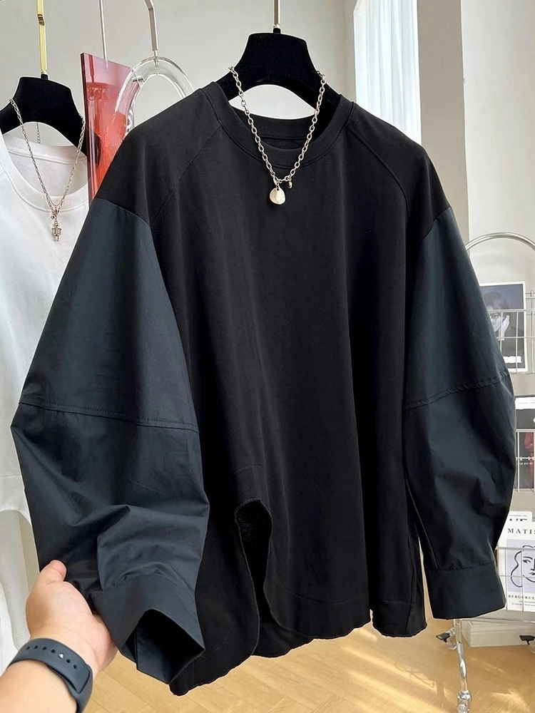 Oversized Sense Of Design Tops Women Round Neck Loose Solid Color High Quality Design Sense Of Shirt Tops Clothes