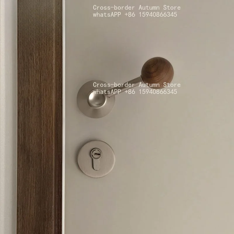 Medieval style door handle indoor household door lock walnut split magnetic suction silent room retro bedroom door lock