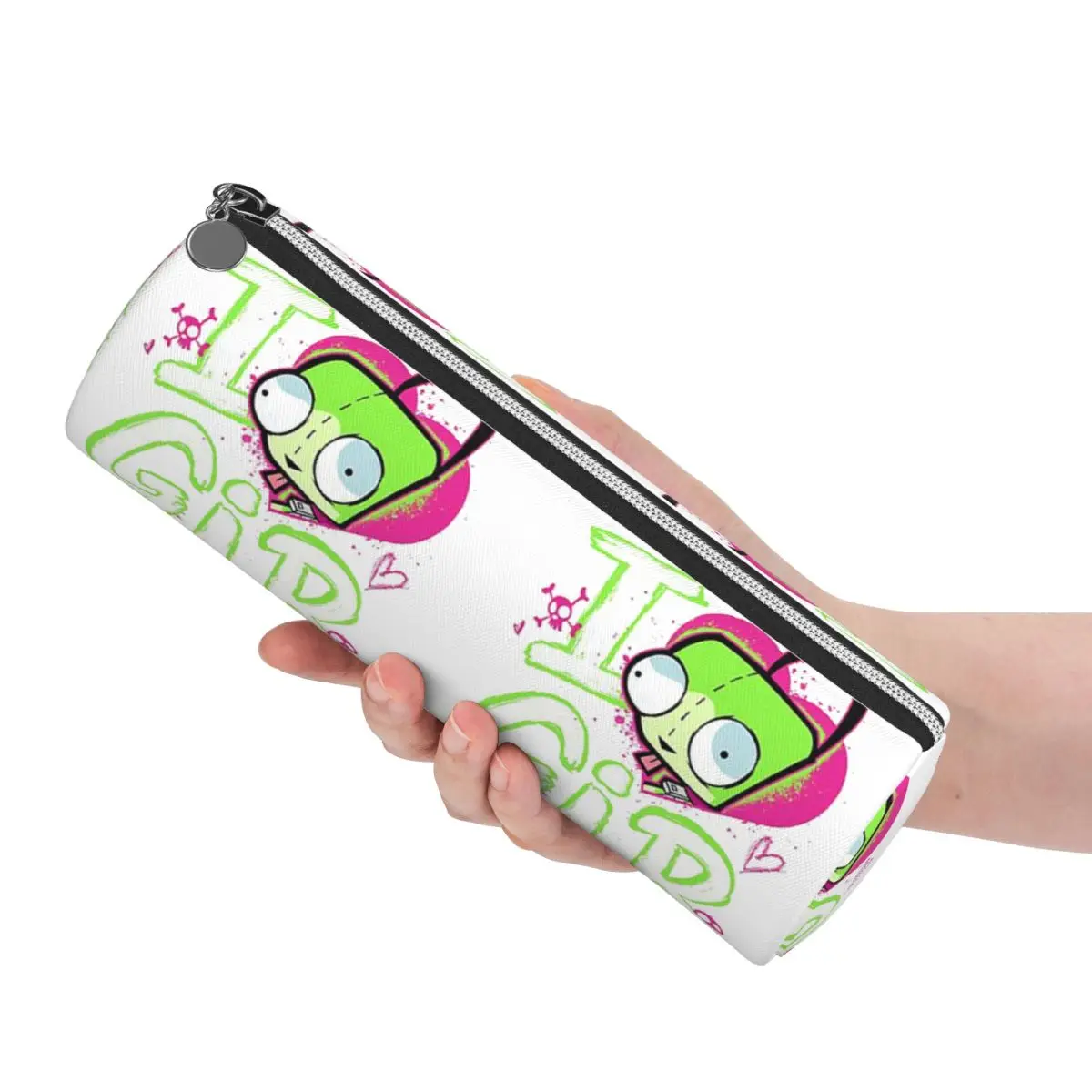 Invader Zim Valentine's Day I Love GIR Pencil Case Pen Holder Cylinder Pen Box Pencil Bag for Studen Gifts