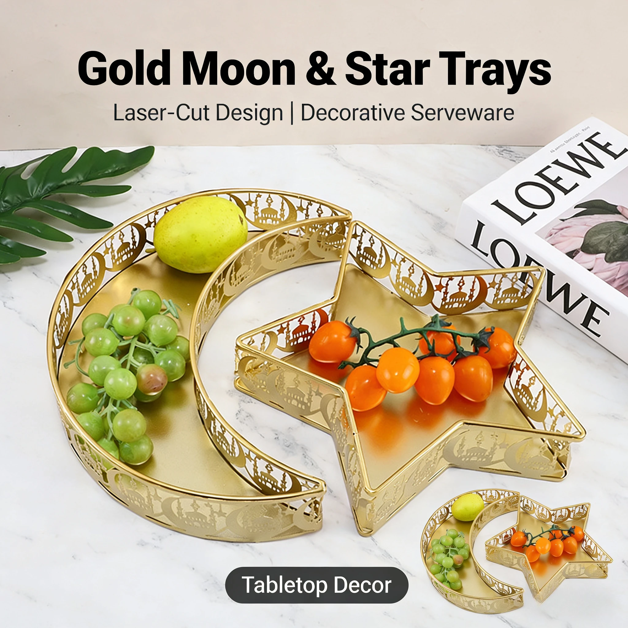 

Golden Star Moon Wrought Iron Tray Fruit Basket Storage Christmas Decor Luxury Home