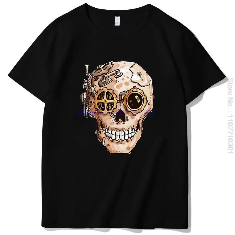 Horrible Hand Painted Steampunk Cranium Skull Graphic T Shirts Cotton Short Sleeve T-Shirt Tees Tops O-Neck Mens Print T Shirt