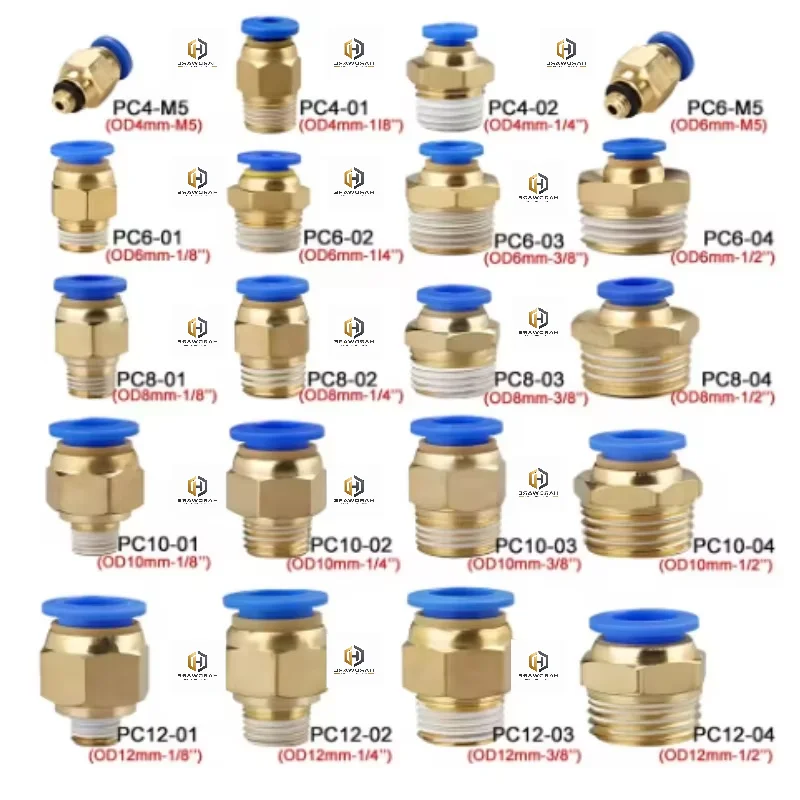 1/5PCS Pneumatic Air Connector Fitting PC 4mm 6mm 8mm 10mm 12mm Thread 1/8