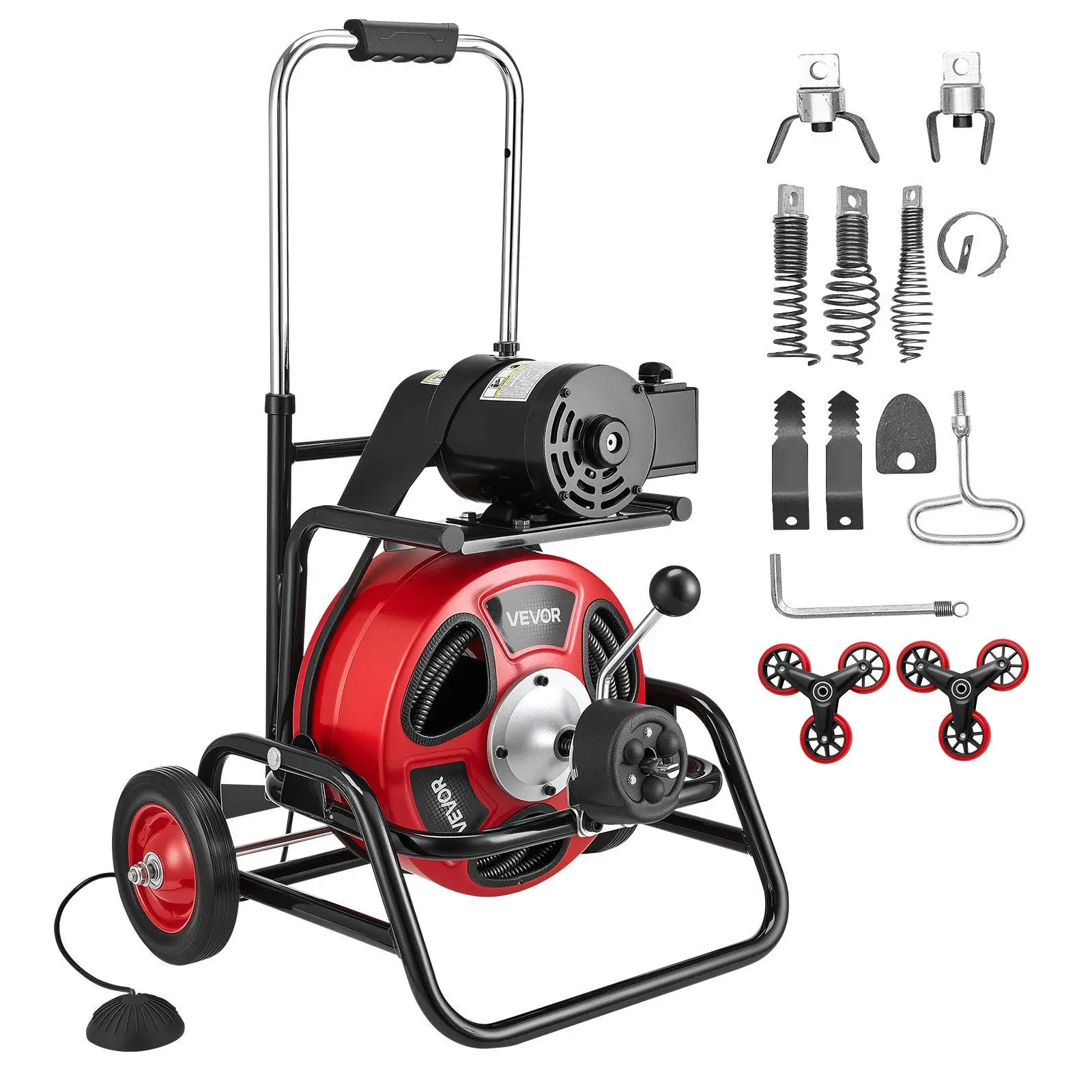 

Drain Cleaner Machine 100 FT x 1/2 Inch, Auto Feed Sewer Snake Auger, Portable Drain Cleaning Machine with Climbing Wheels,